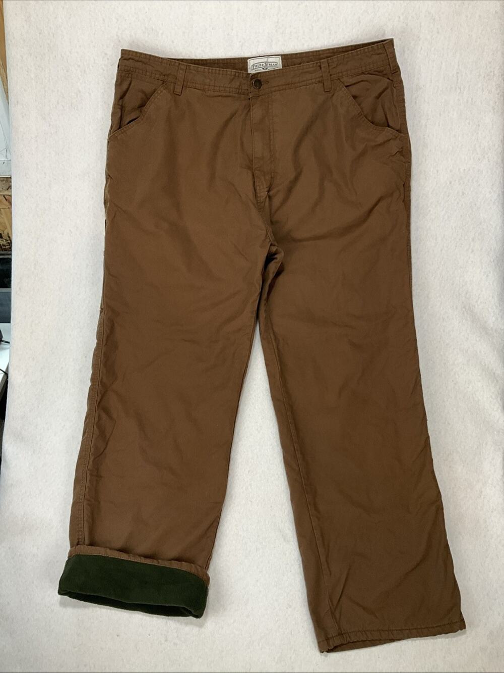 Field & Stream Fleece Lined Canvas Work Pants Jeans 40x29 Brown Duck Utility